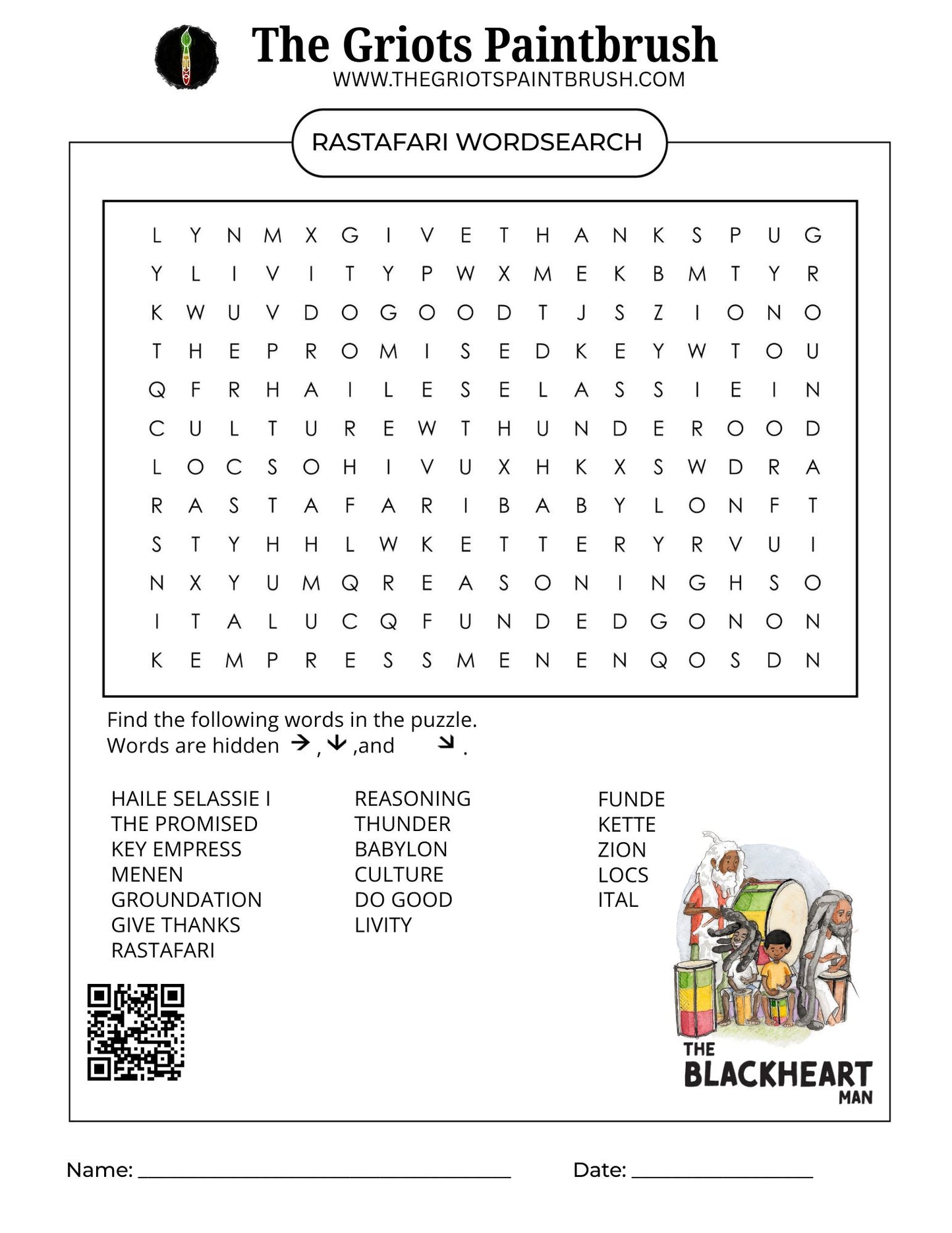 Rastafari Wordsearch